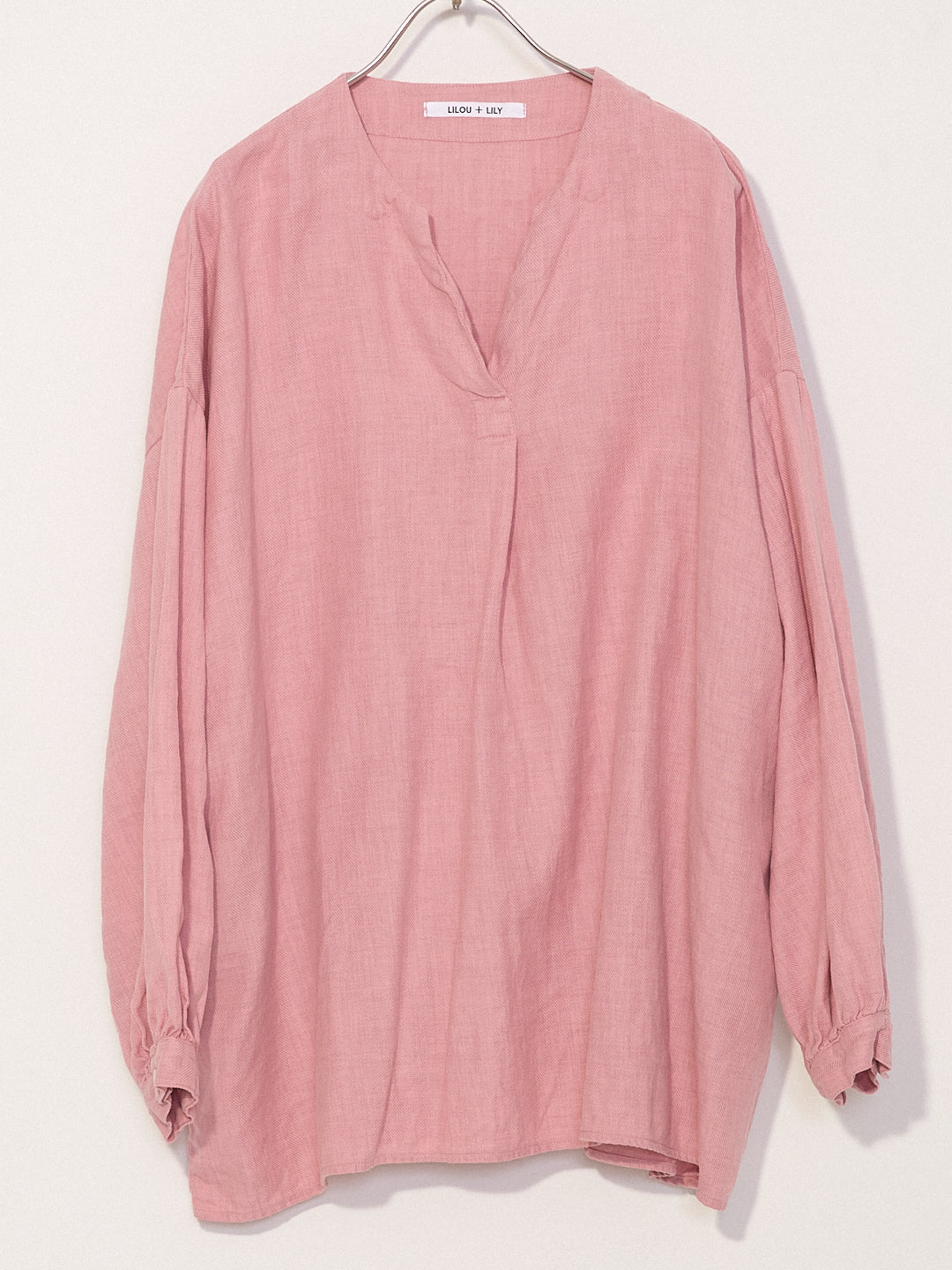 LILOU+LILY COTTON/WOOL GARMENT DYED KEY NECK BLOUSES 2407YJ-1001