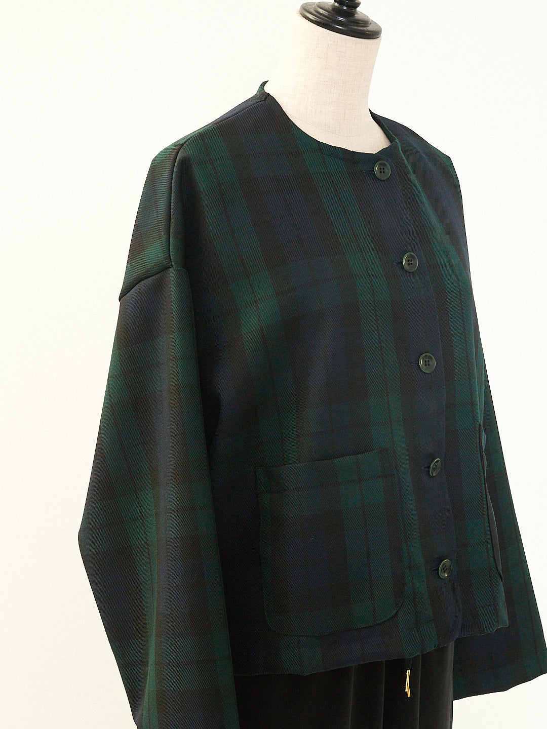 LILOU+LILY CRISPY WOOL/BLACK WATCH TUCK JACKET 2407YJ-1003