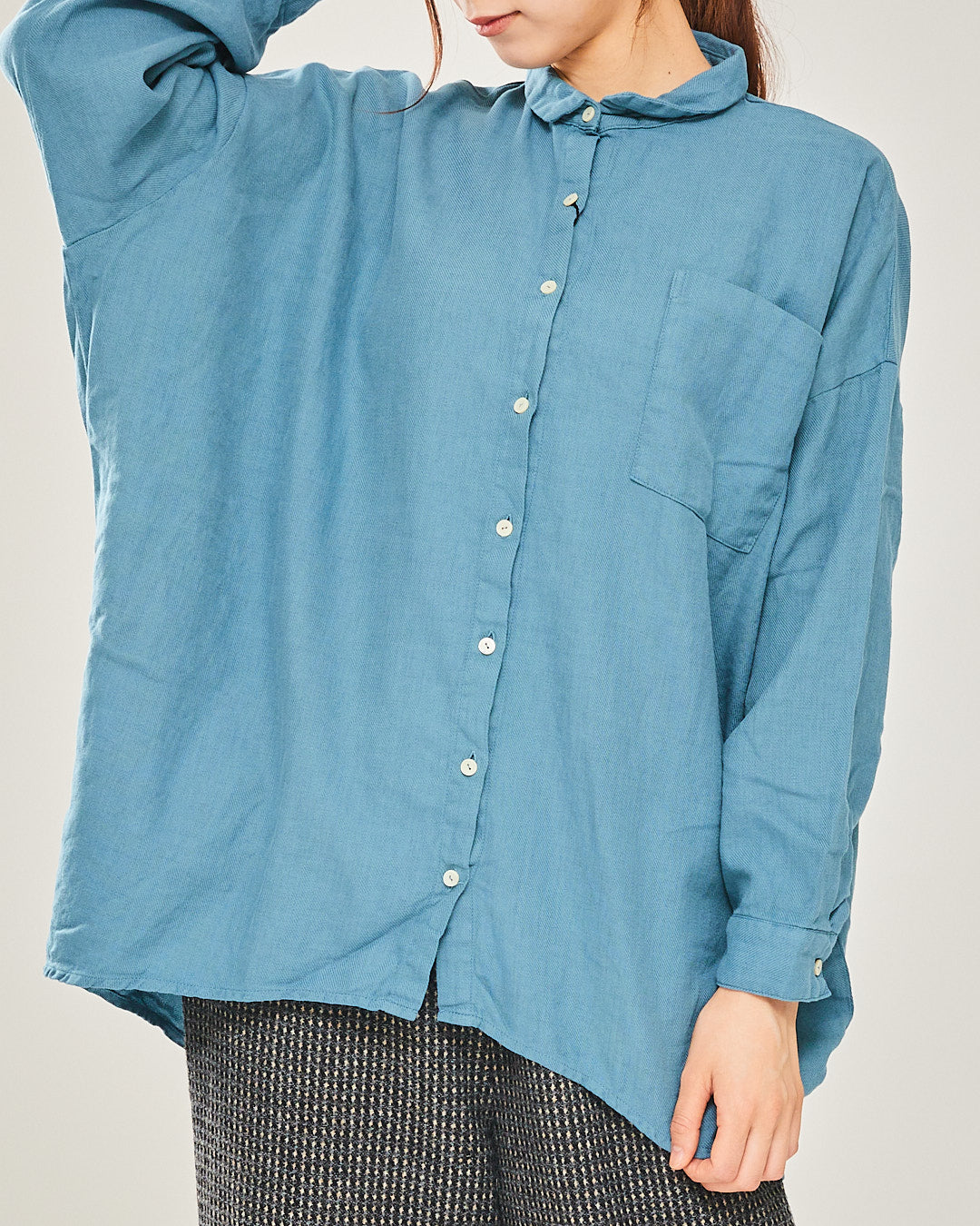 LILOU+LILY COTTON/WOOL garment dyed WIDE SHIRTS 2403YJ-0801