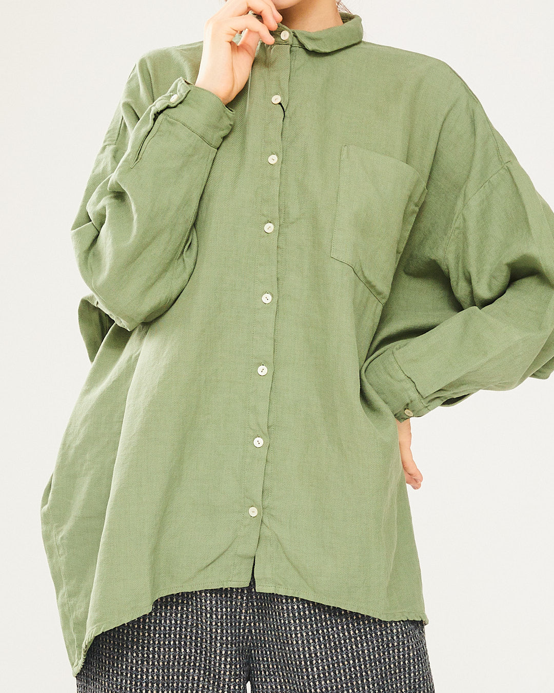 LILOU+LILY COTTON/WOOL garment dyed WIDE SHIRTS 2403YJ-0801