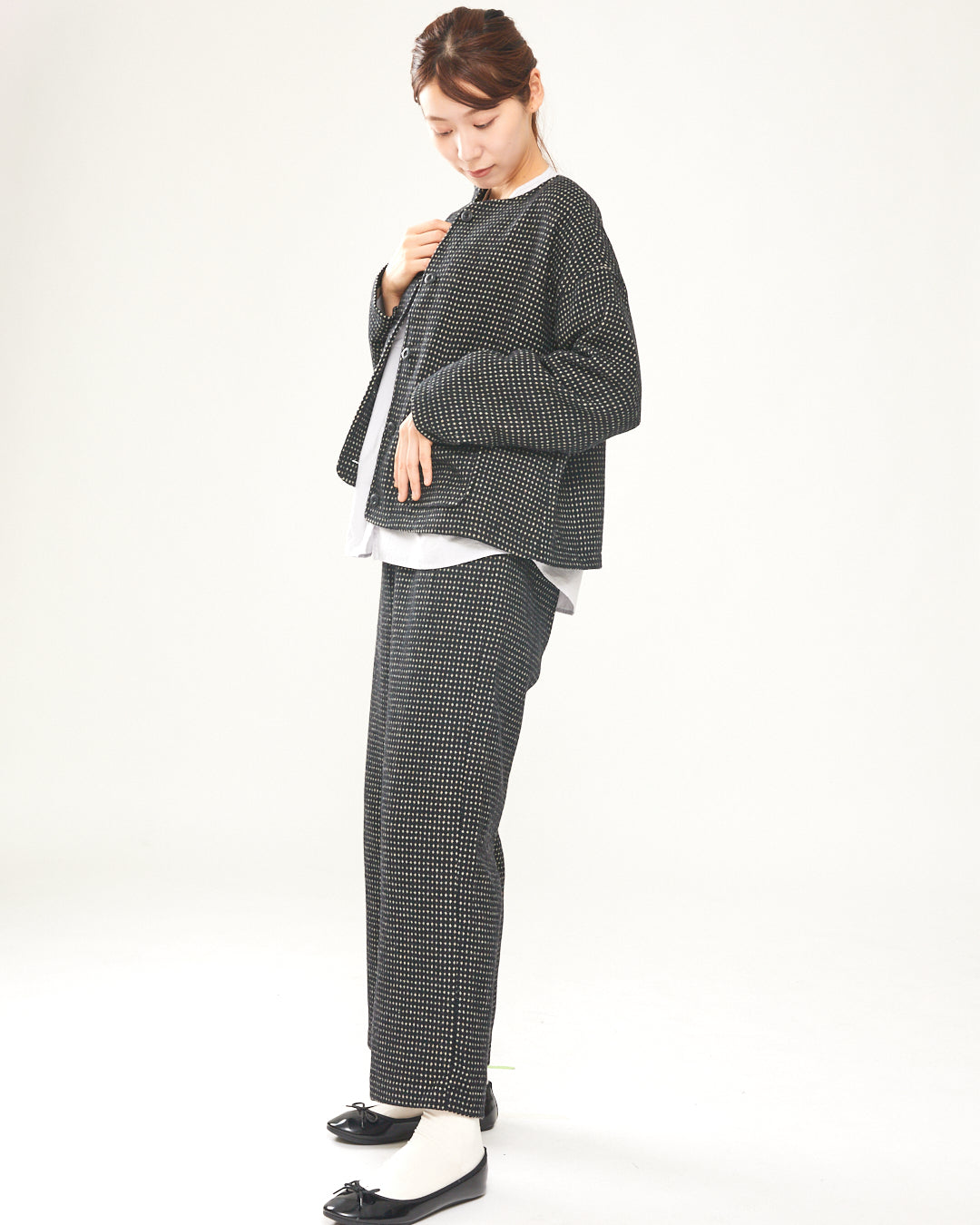 LILOU+LILY RECYCLE WOOL tweed pinhead STRAIGHT PANTS 2403YJ-0810