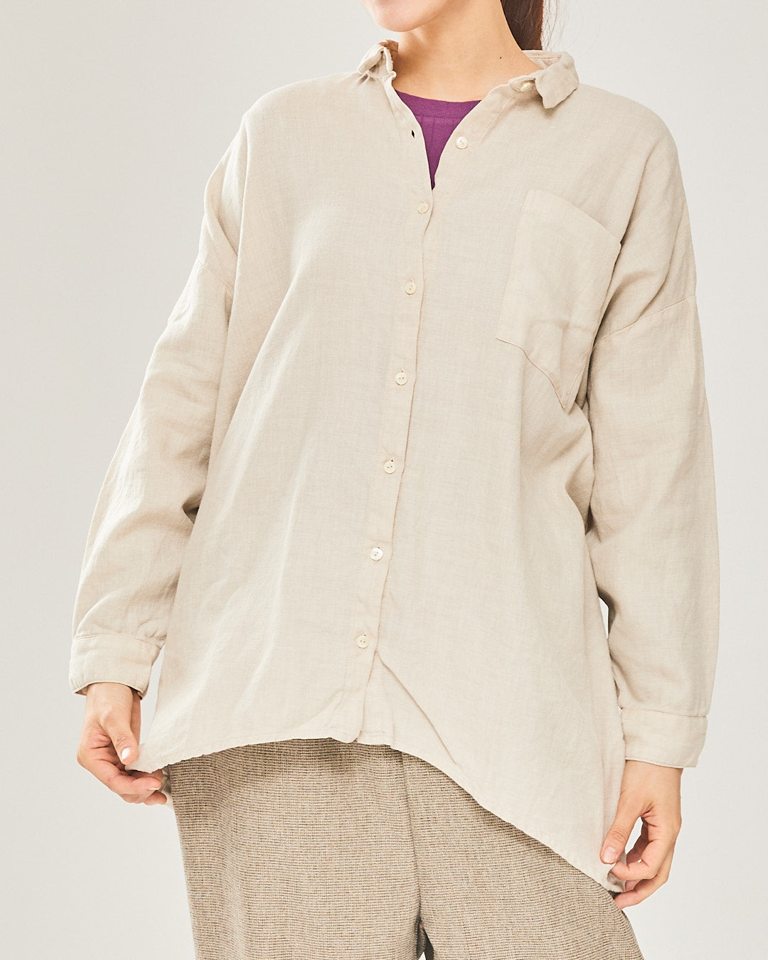 LILOU+LILY COTTON/WOOL garment dyed WIDE SHIRTS 2403YJ-0801