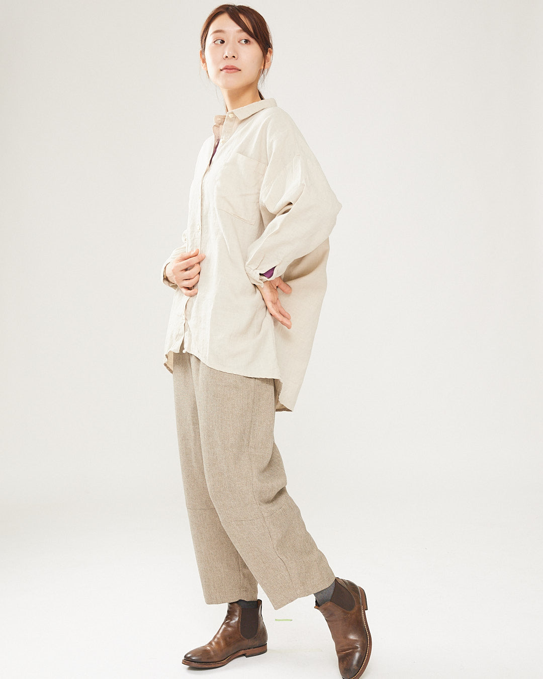 LILOU+LILY COTTON/WOOL garment dyed WIDE SHIRTS 2403YJ-0801