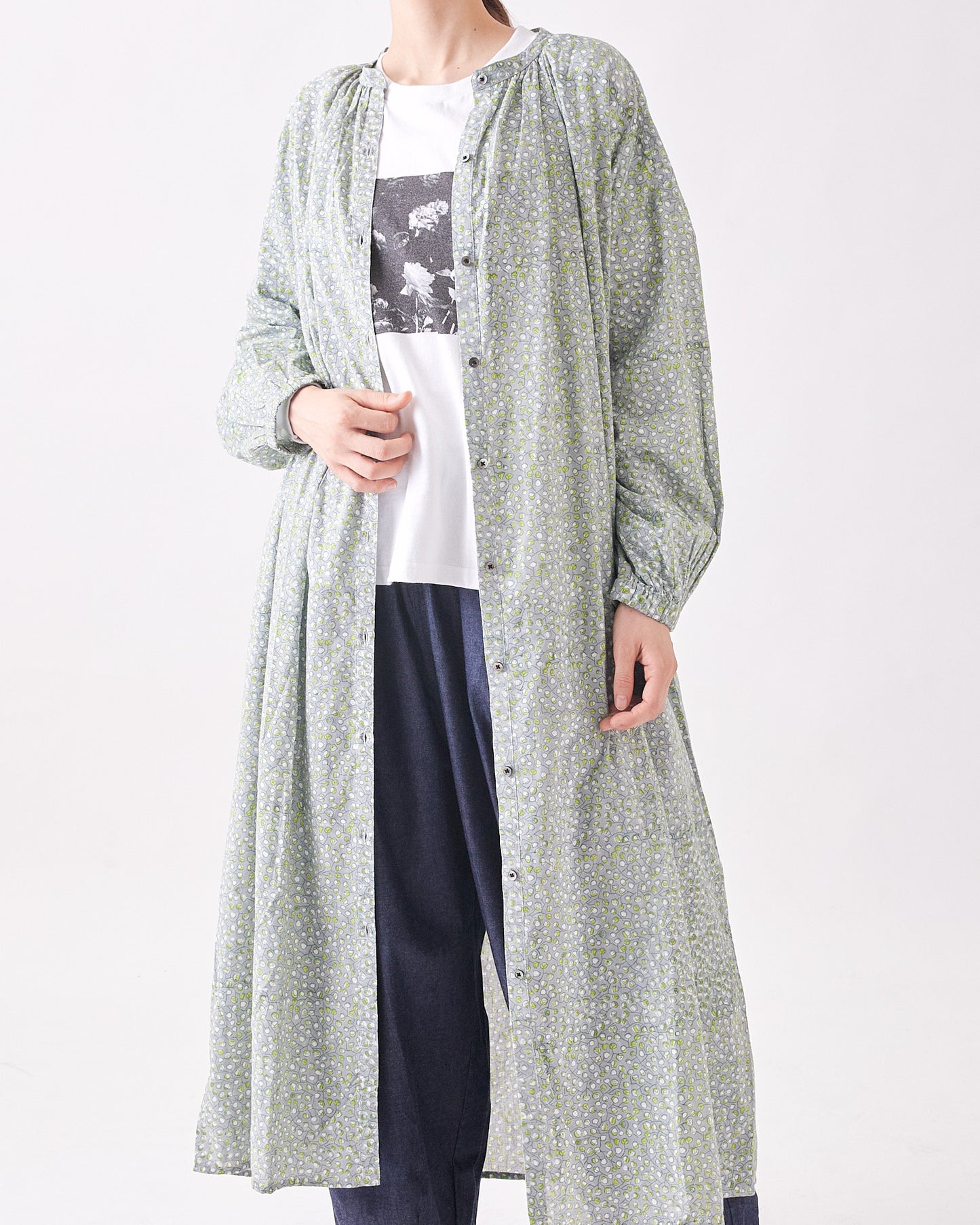 BLOCK PRINT GATHER ONE-PIECE DRESS 2409SJ-0304 / LILOU&LILY リルアンドリリー