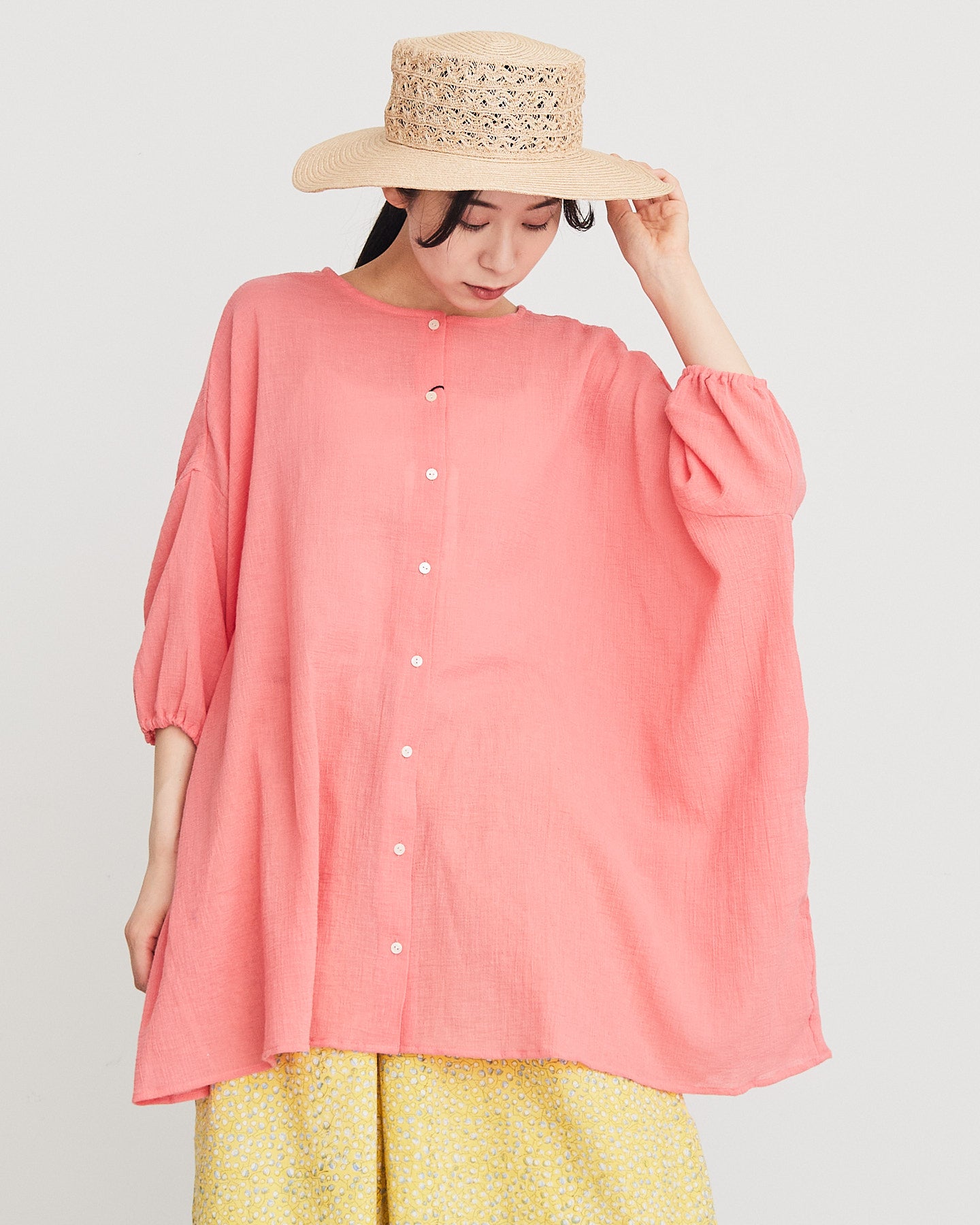 LILOU+LILY 30COTTON WAVY VOILE NO COLLER 2WAY TUNIC 2501FP-0404