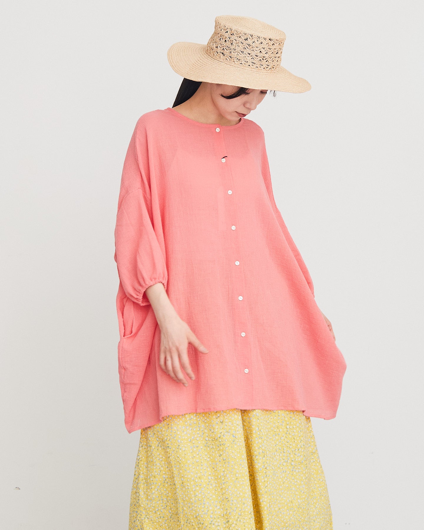 LILOU+LILY 30COTTON WAVY VOILE NO COLLER 2WAY TUNIC 2501FP-0404