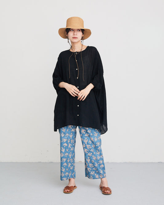 LILOU+LILY 30COTTON WAVY VOILE NO COLLER 2WAY TUNIC 2501FP-0404