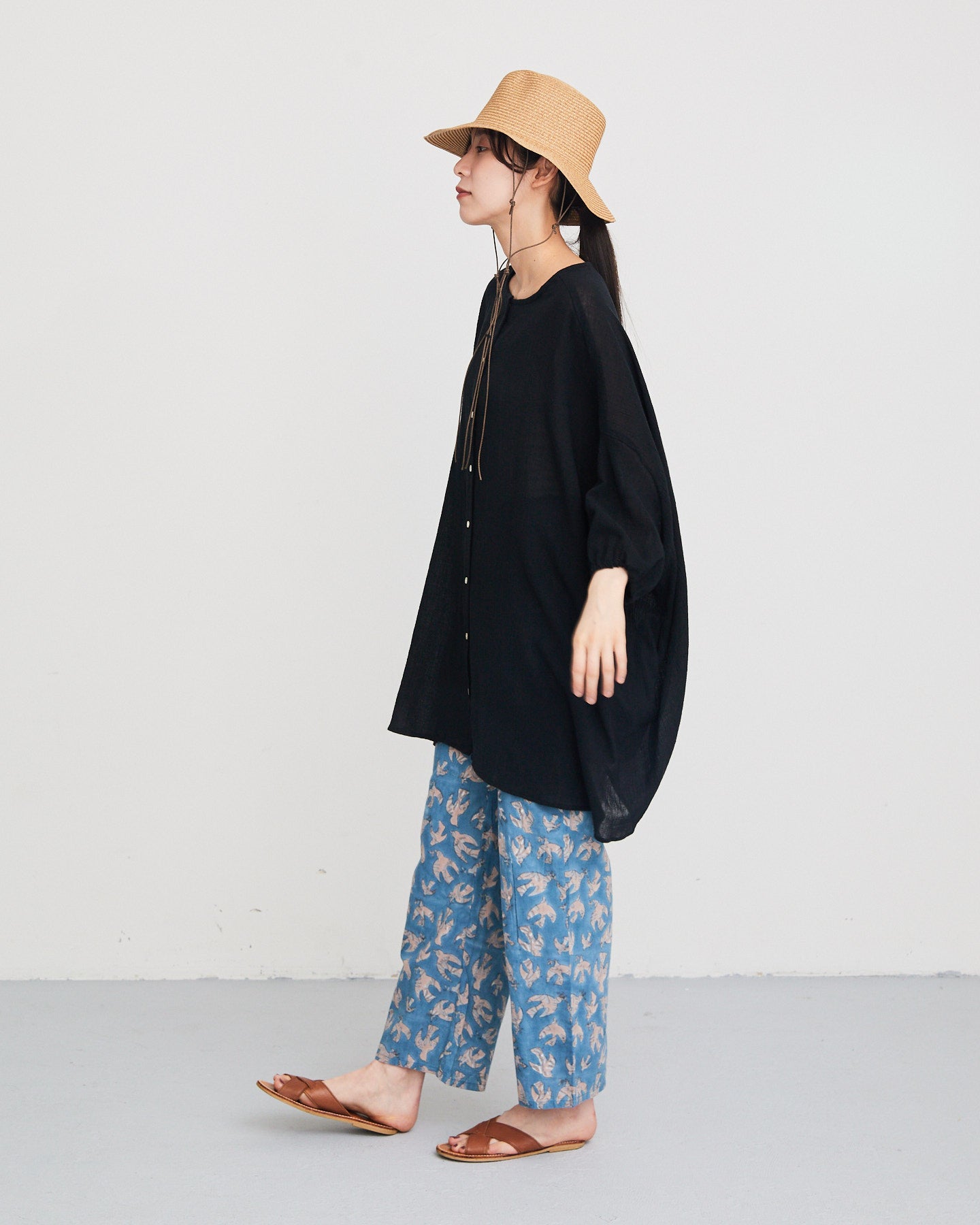 LILOU+LILY 30COTTON WAVY VOILE NO COLLER 2WAY TUNIC 2501FP-0404