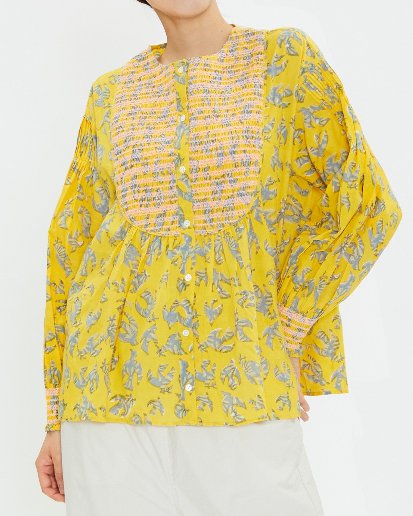 A VIEW FROM HERE BLOCK PRINT SMOCKING BLOUSES SJ-24110413