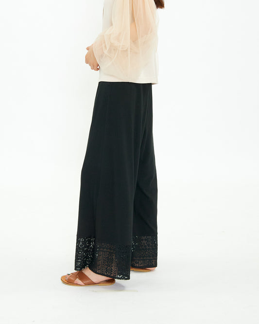 LILOU+LILY 30COTTON/LACE WIDE PANTS 2411FP-0319