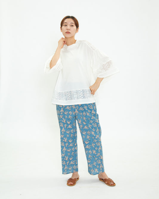 LILOU+LILY 30COTTON/LACE HALF SLEEVE TEE 2411FP-0318