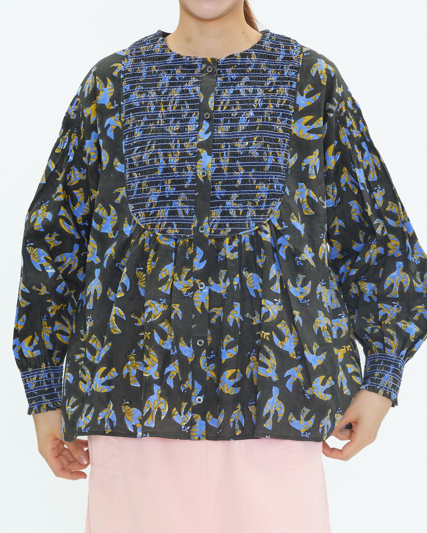 A VIEW FROM HERE BLOCK PRINT SMOCKING BLOUSES SJ-24110413