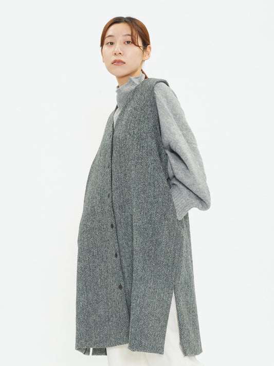 LILOU+LILY HARRIS TWEED LONG VEST 2407YJ-1005