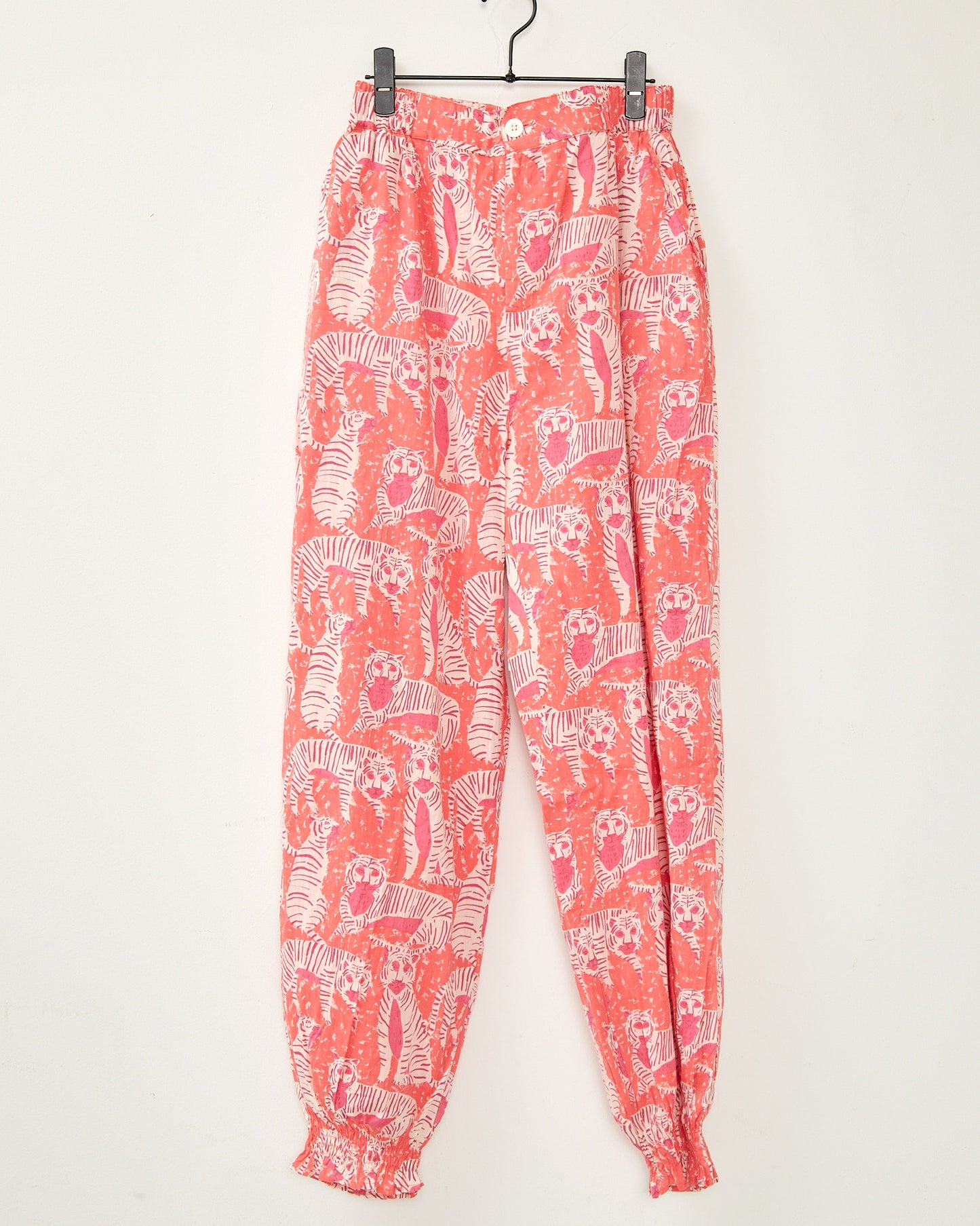 80s Voile Hand-printing Tiger SMOCKING PANTS 2601GH-0505/ LILOU&LILY リルアンドリリー