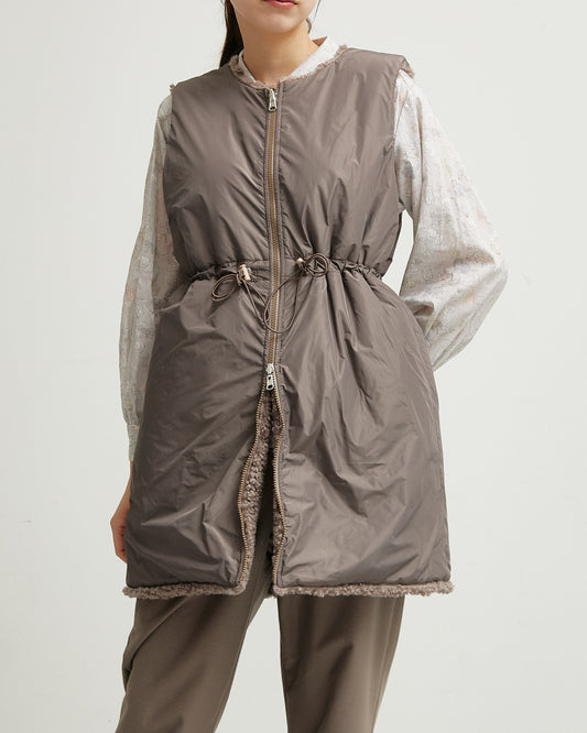 LILOU+LILY BOA/NYLON REVERSIBLE LONG VEST 2507YJ-1114