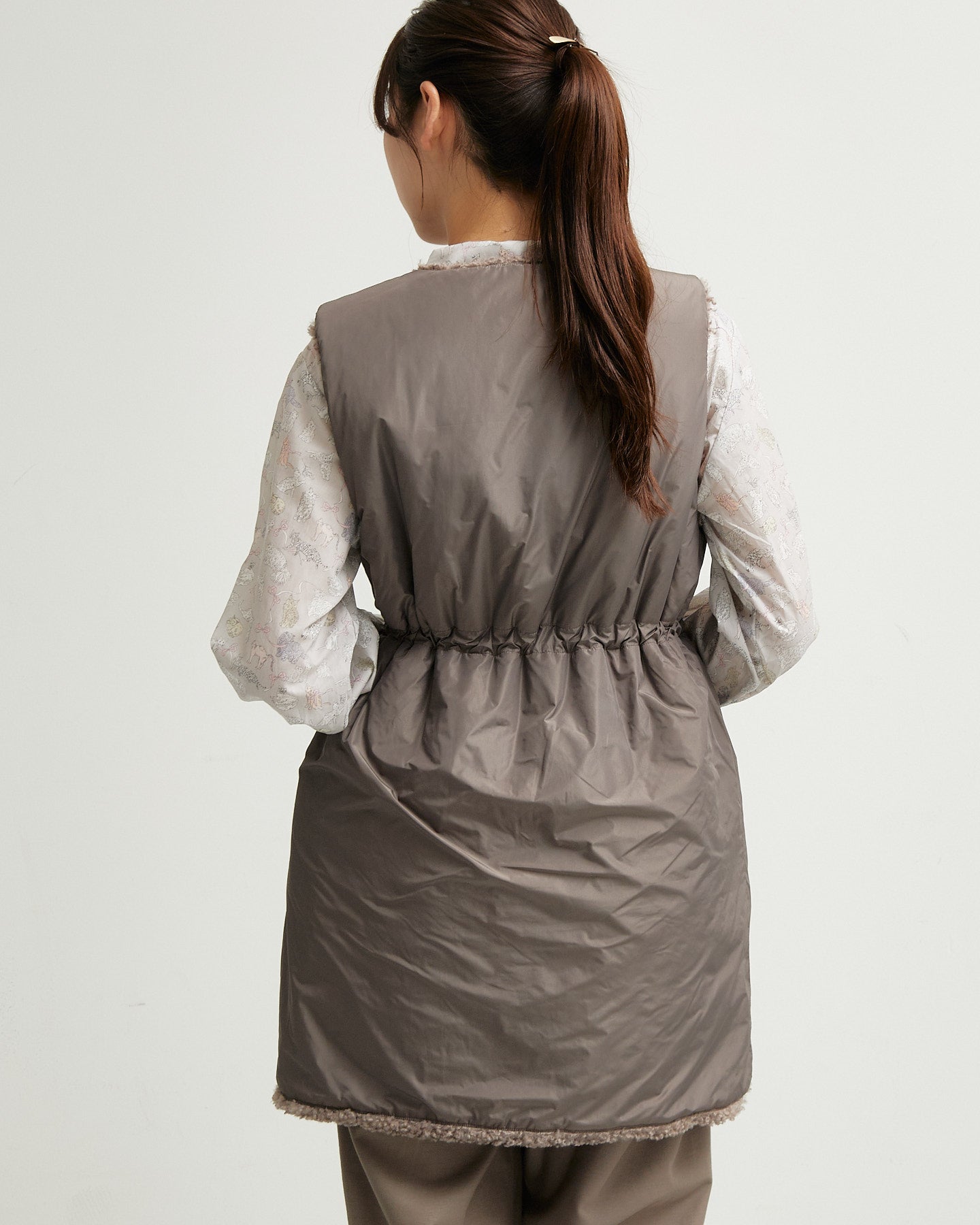 LILOU+LILY BOA/NYLON REVERSIBLE LONG VEST 2507YJ-1114