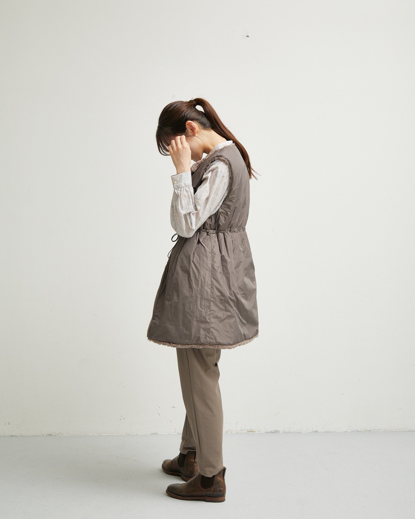 LILOU+LILY BOA/NYLON REVERSIBLE LONG VEST 2507YJ-1114