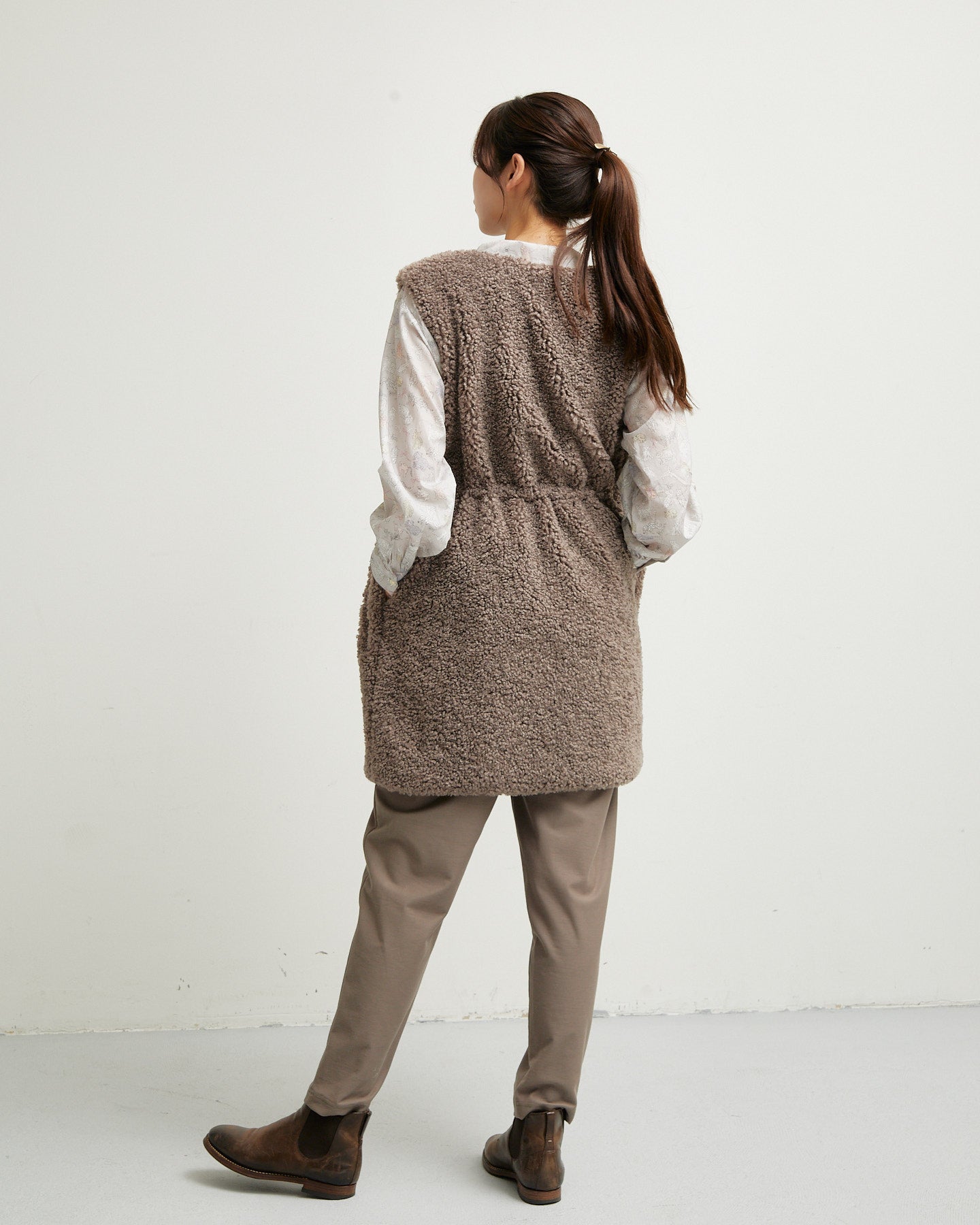 LILOU+LILY BOA/NYLON REVERSIBLE LONG VEST 2507YJ-1114