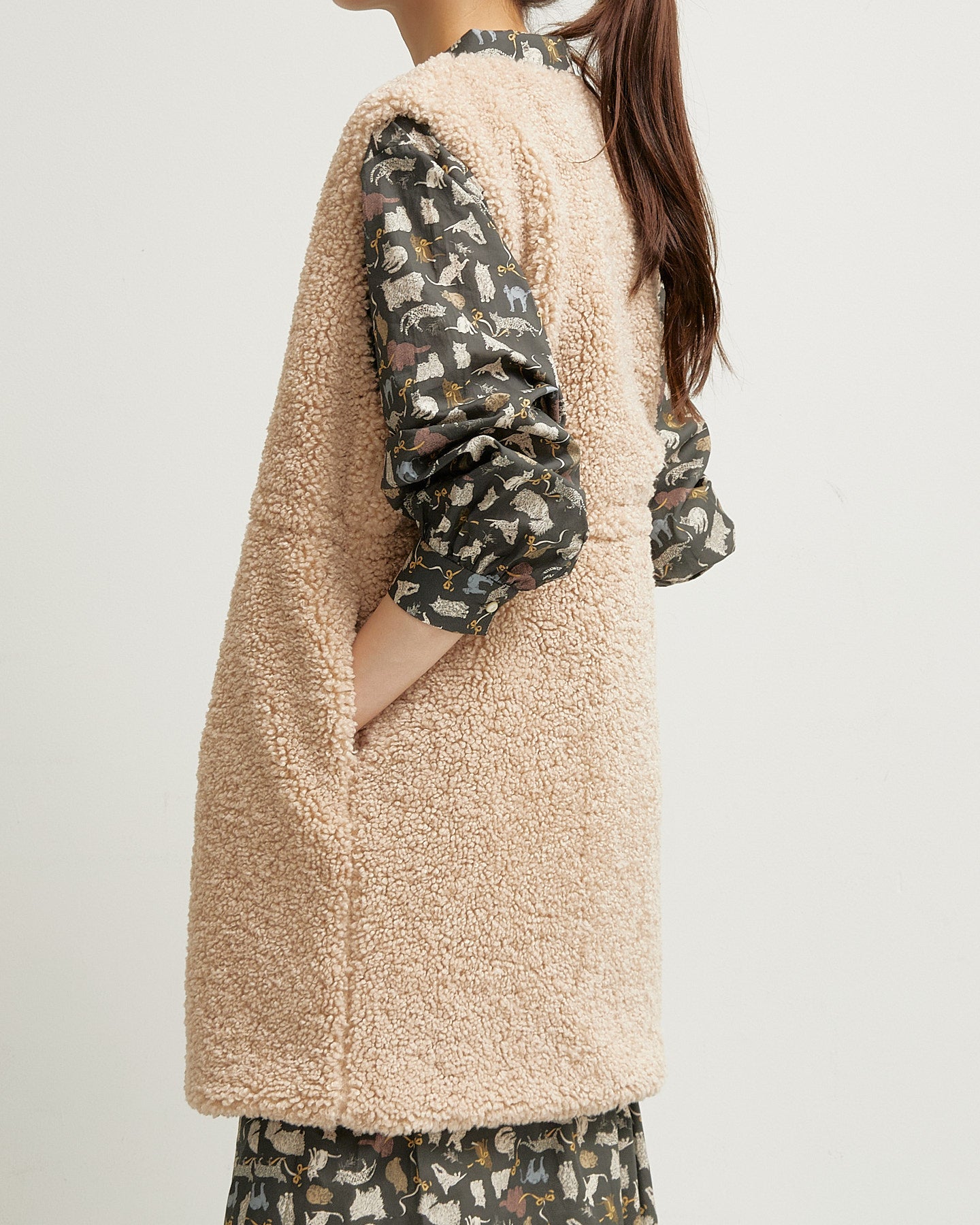 LILOU+LILY BOA/NYLON REVERSIBLE LONG VEST 2507YJ-1114