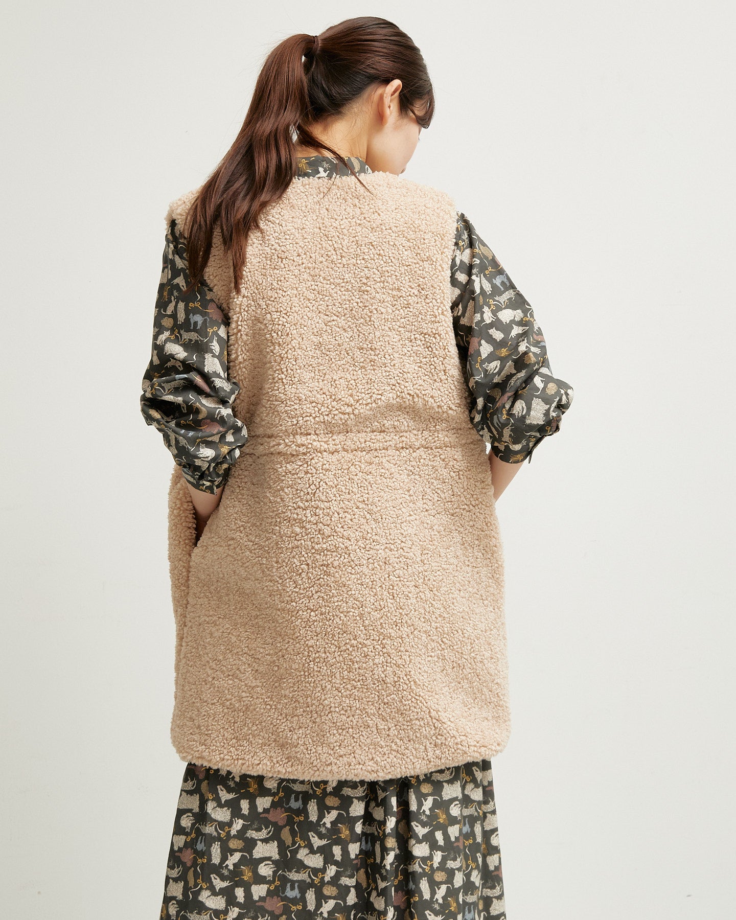 LILOU+LILY BOA/NYLON REVERSIBLE LONG VEST 2507YJ-1114