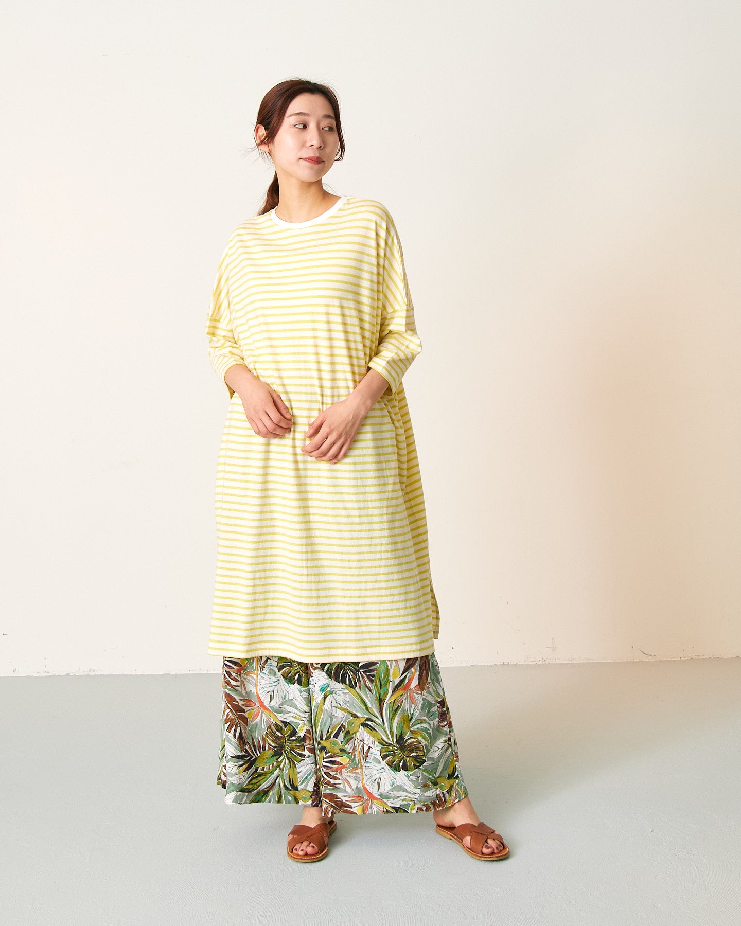 LILOU+LILY 30/1BORDER 6TH SLEEVE TEE ONE-PIECE DRESS 2501TS-0520