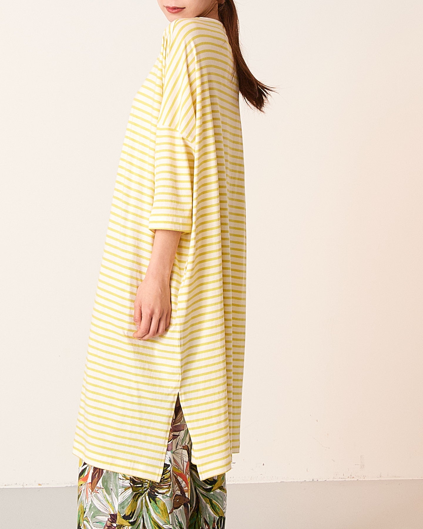LILOU+LILY 30/1BORDER 6TH SLEEVE TEE ONE-PIECE DRESS 2501TS-0520