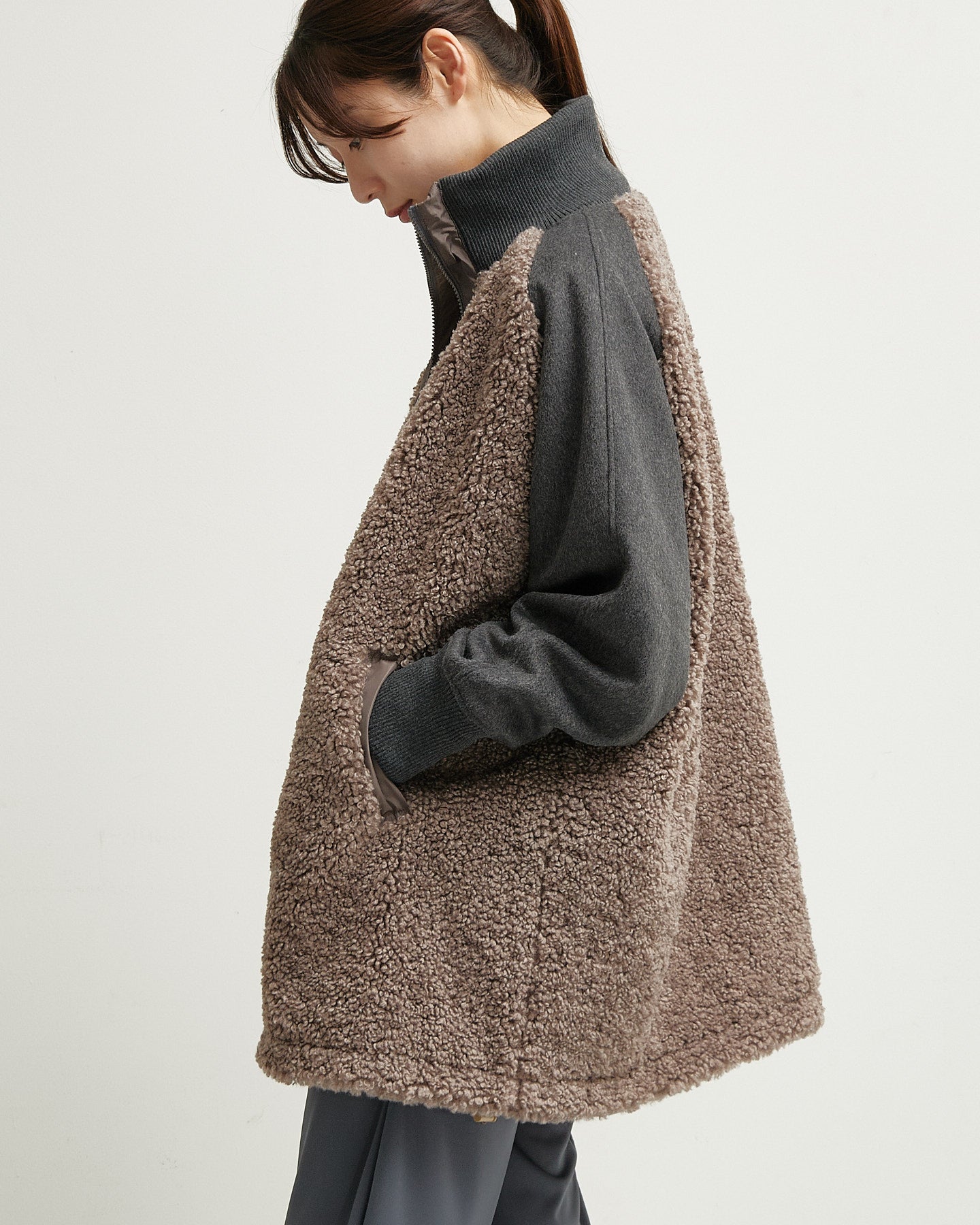 LILOU+LILY BOA/NYLON HALF COAT 2507YJ-1115