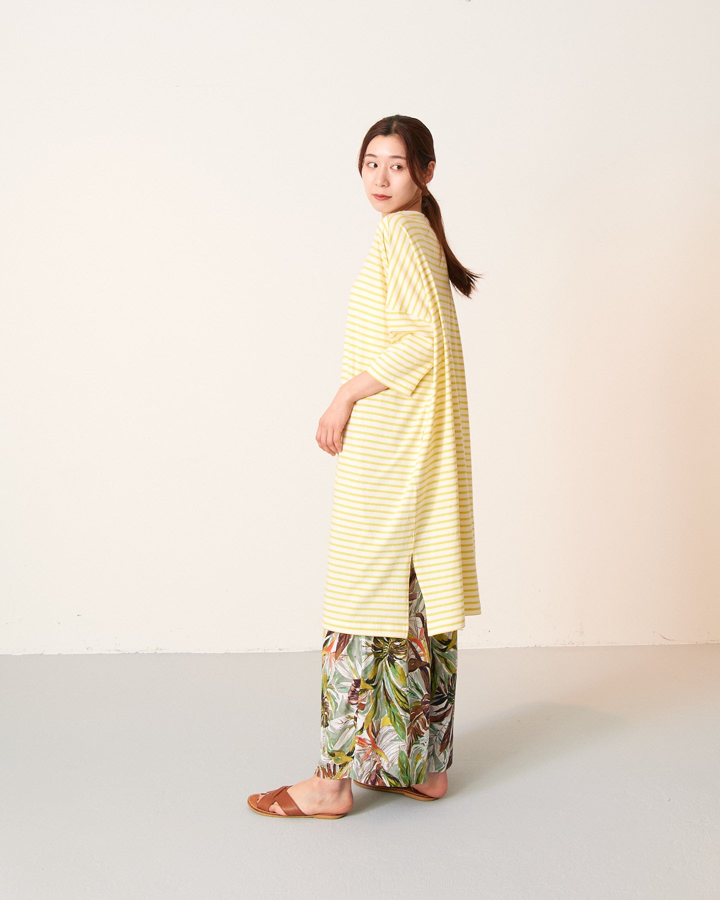 LILOU+LILY 30/1BORDER 6TH SLEEVE TEE ONE-PIECE DRESS 2501TS-0520