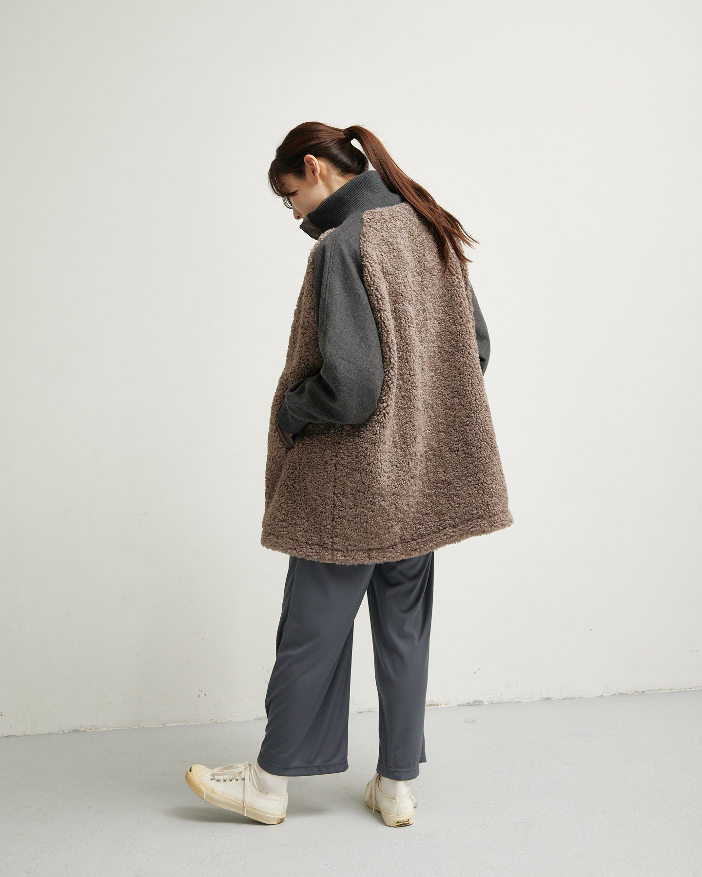 LILOU+LILY BOA/NYLON HALF COAT 2507YJ-1115