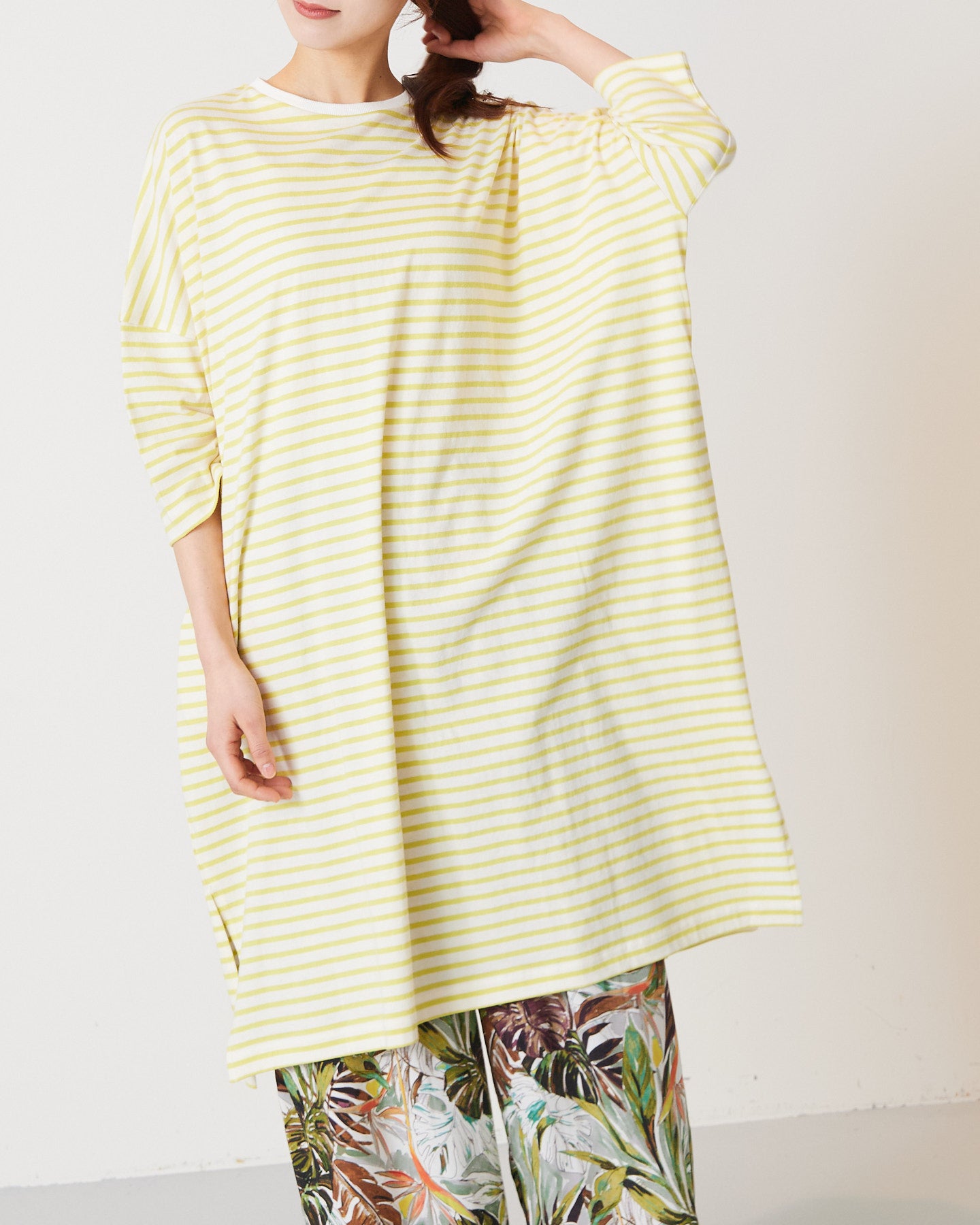 LILOU+LILY 30/1BORDER 6TH SLEEVE TEE ONE-PIECE DRESS 2501TS-0520