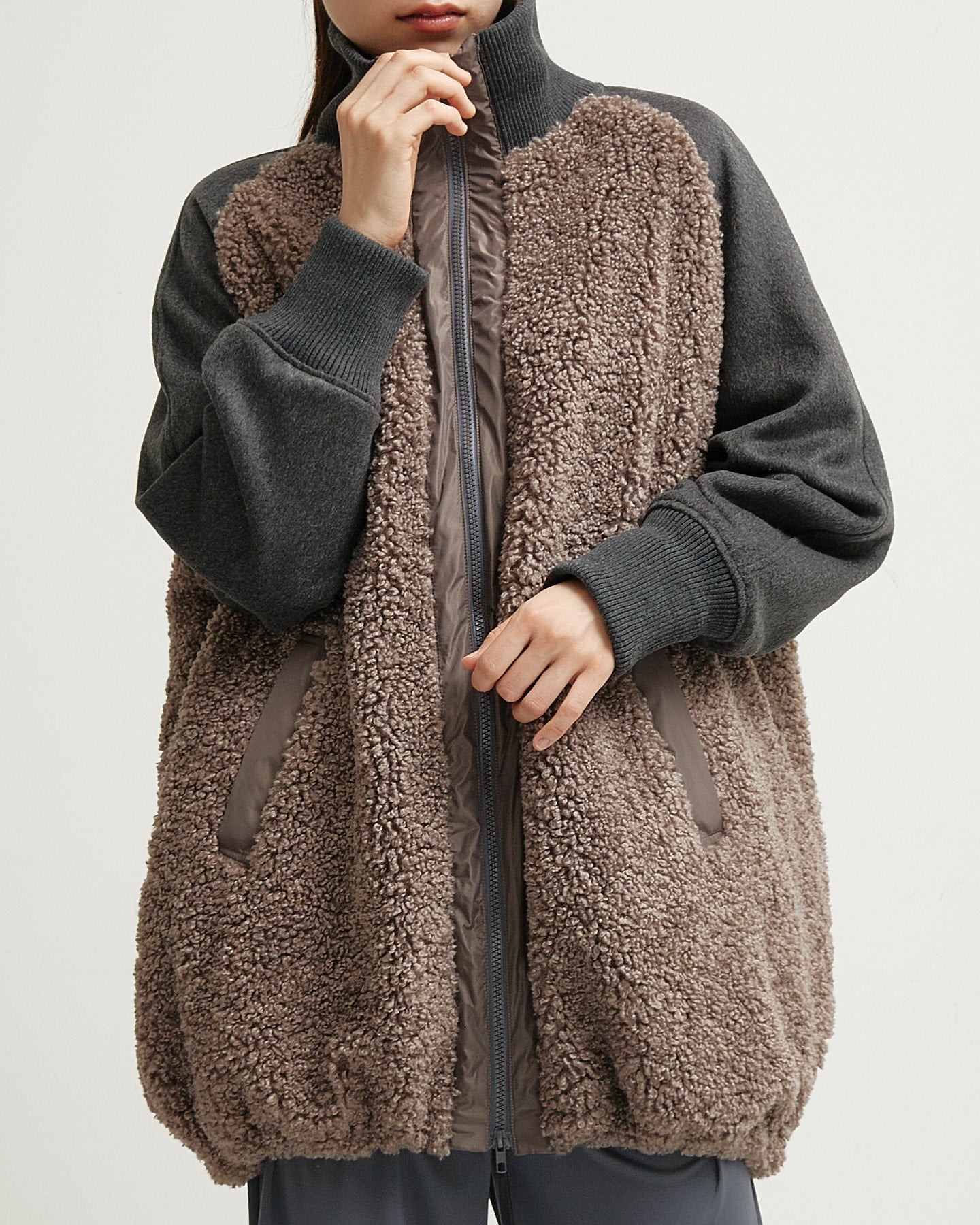 LILOU+LILY BOA/NYLON HALF COAT 2507YJ-1115