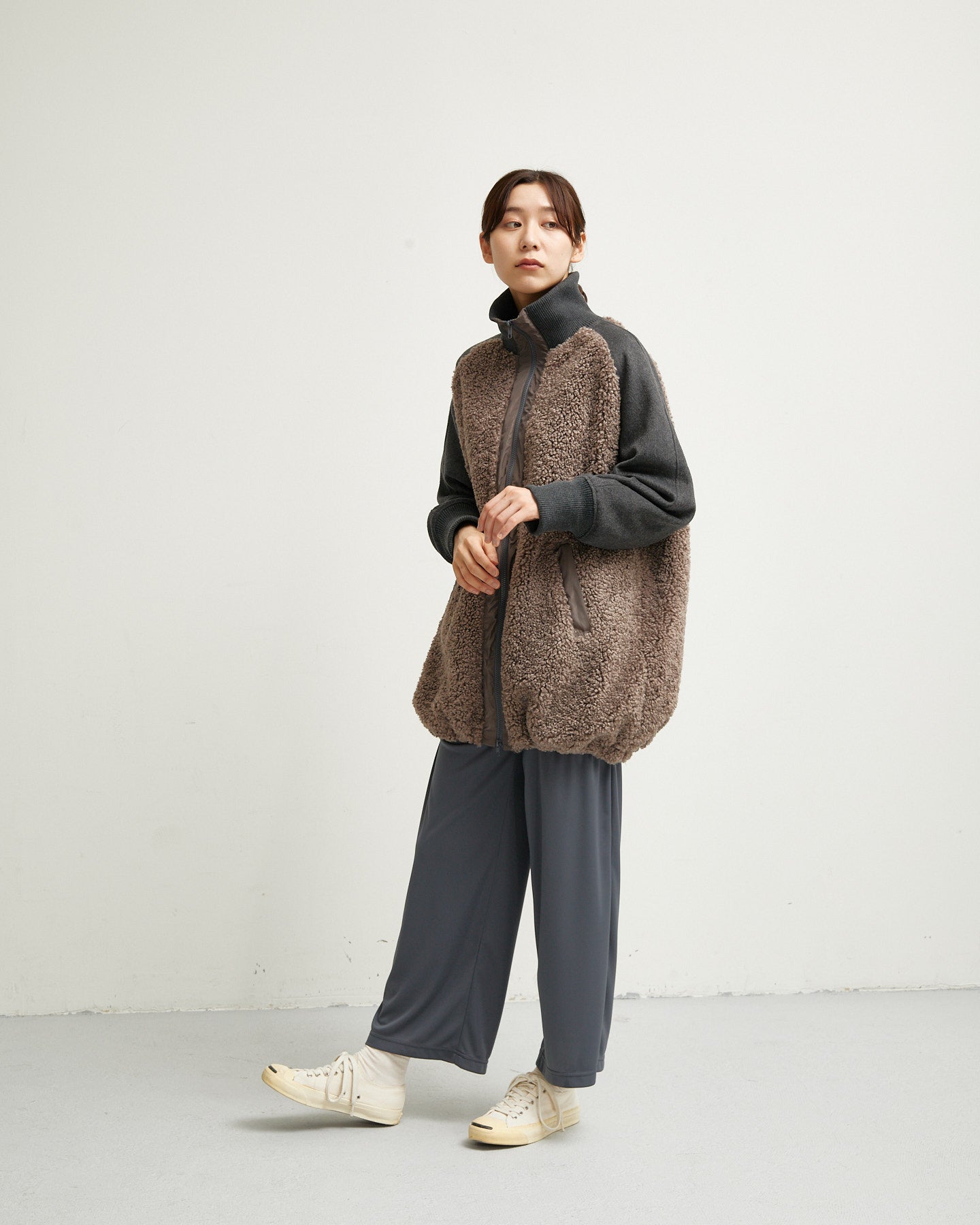 LILOU+LILY BOA/NYLON HALF COAT 2507YJ-1115