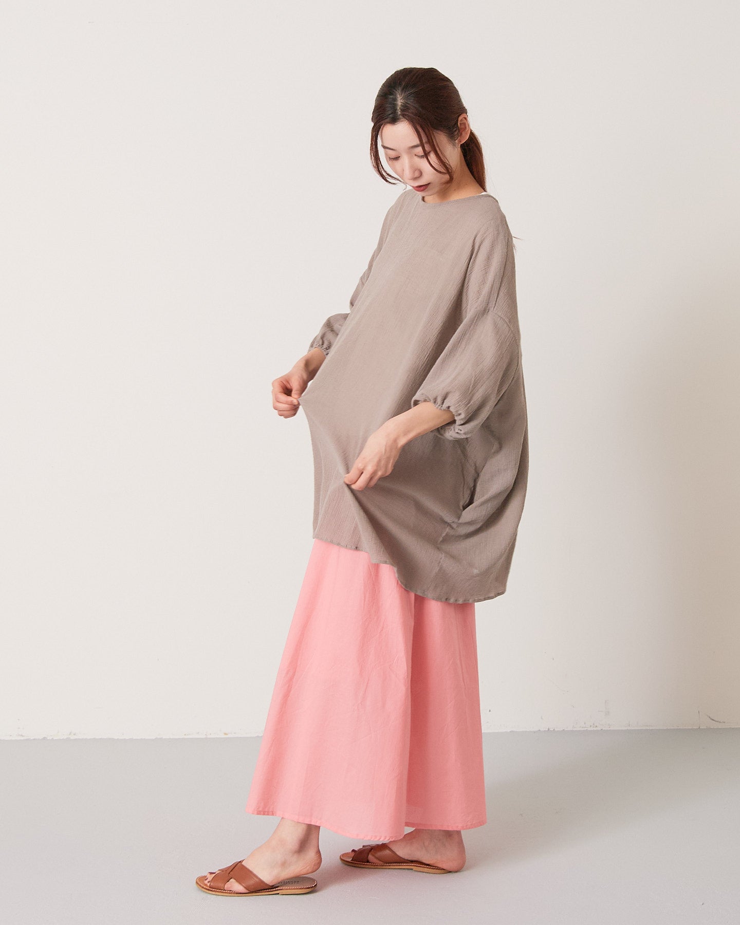 LILOU+LILY 30COTTON WAVY VOILE NO COLLER 2WAY TUNIC 2501FP-0404