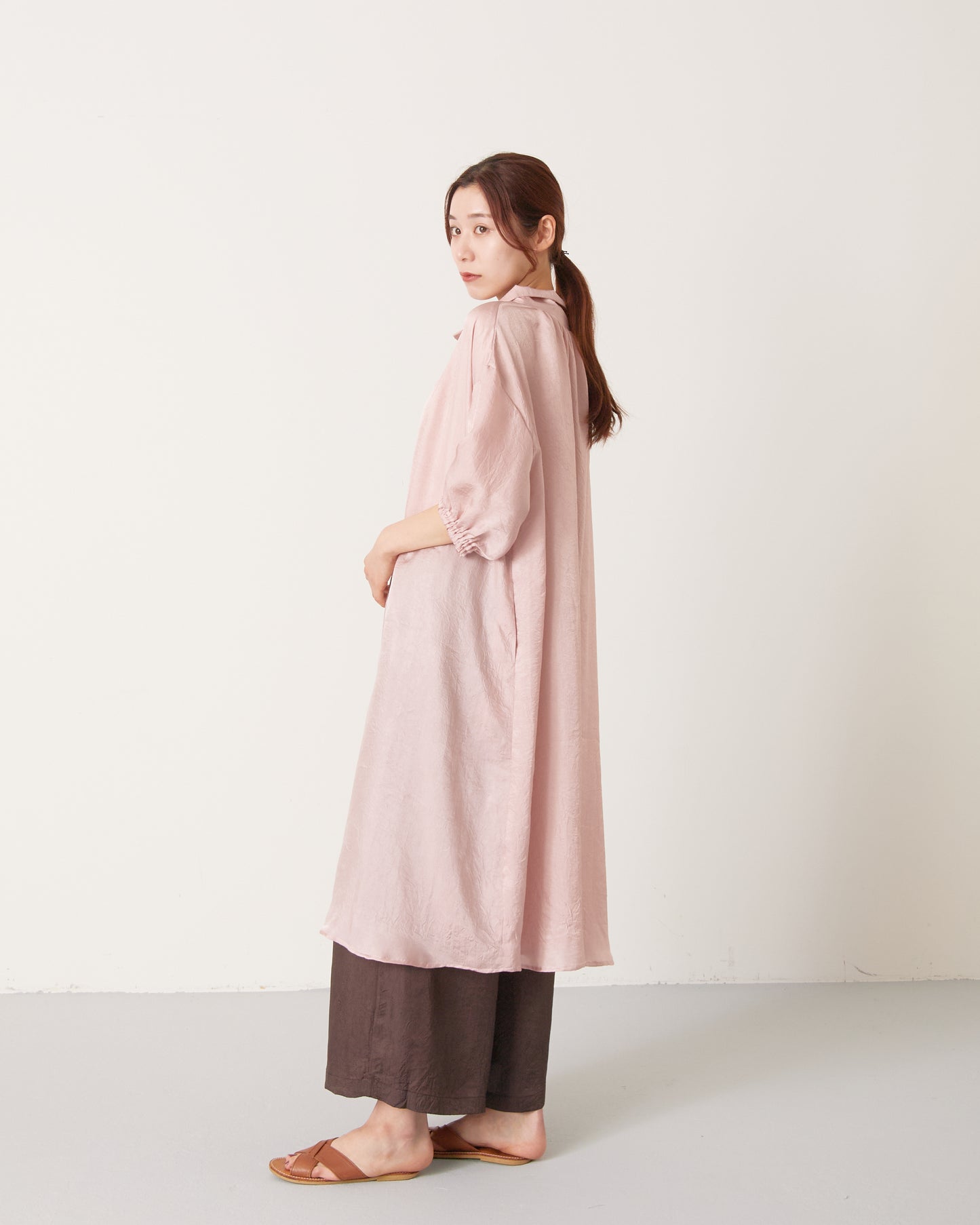 LILOU+LILY ACETATE FRENCH TWILL VINTAGE FINISH MOCK ONE-PIECE DRESS 2501FP-0506
