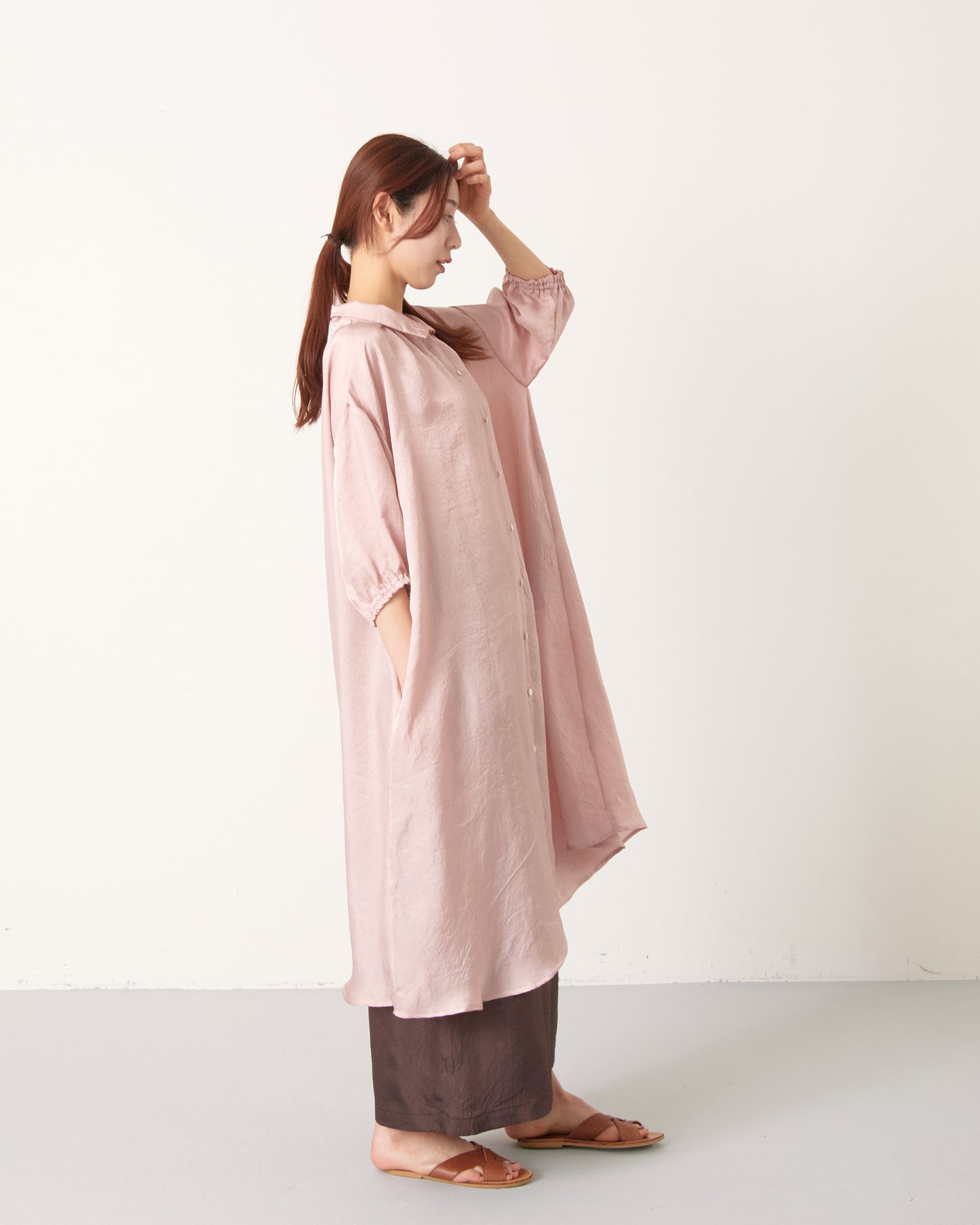LILOU+LILY ACETATE FRENCH TWILL VINTAGE FINISH MOCK ONE-PIECE DRESS 2501FP-0506