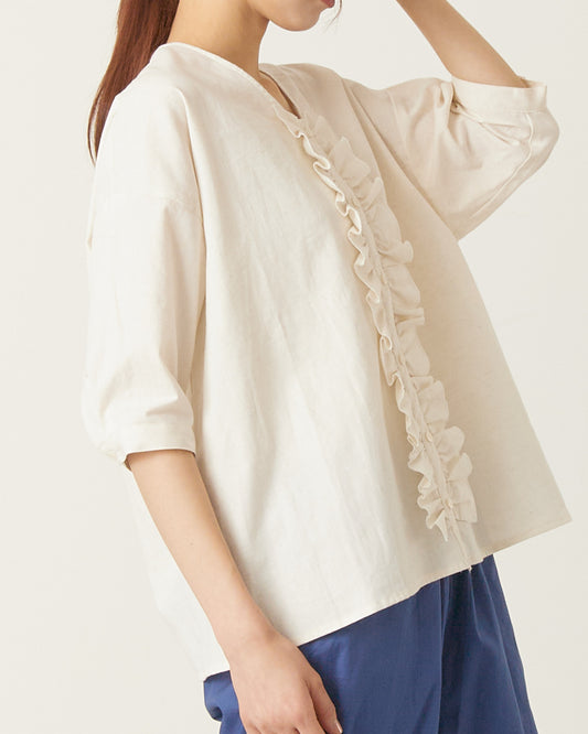 LILOU+LILY TYPEWRITER CLOTH DUNGAREE&STRIPE FRILL SHIRTS 2501FP-0508
