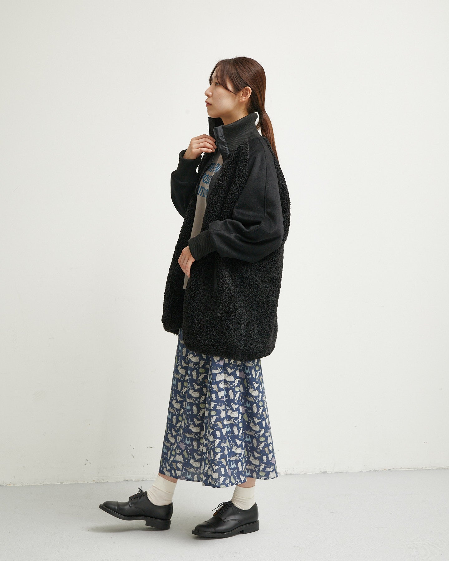 LILOU+LILY BOA/NYLON HALF COAT 2507YJ-1115