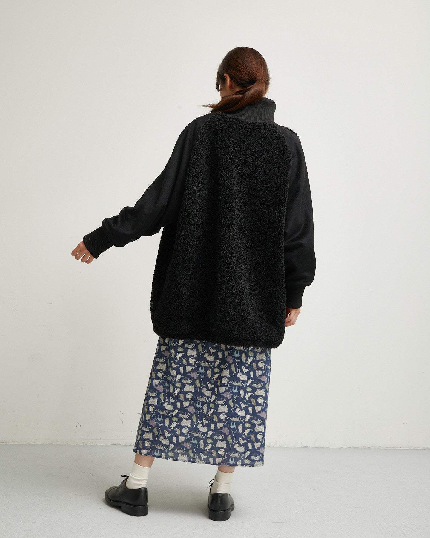 LILOU+LILY BOA/NYLON HALF COAT 2507YJ-1115