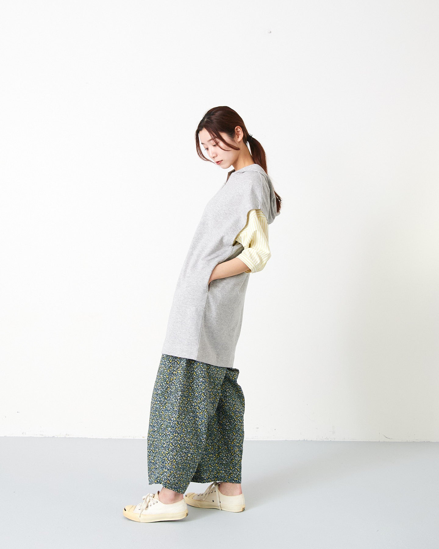 LILOU+LILY 40/20 MINI SWEAT HOODED LONG VEST 2501TS-0522