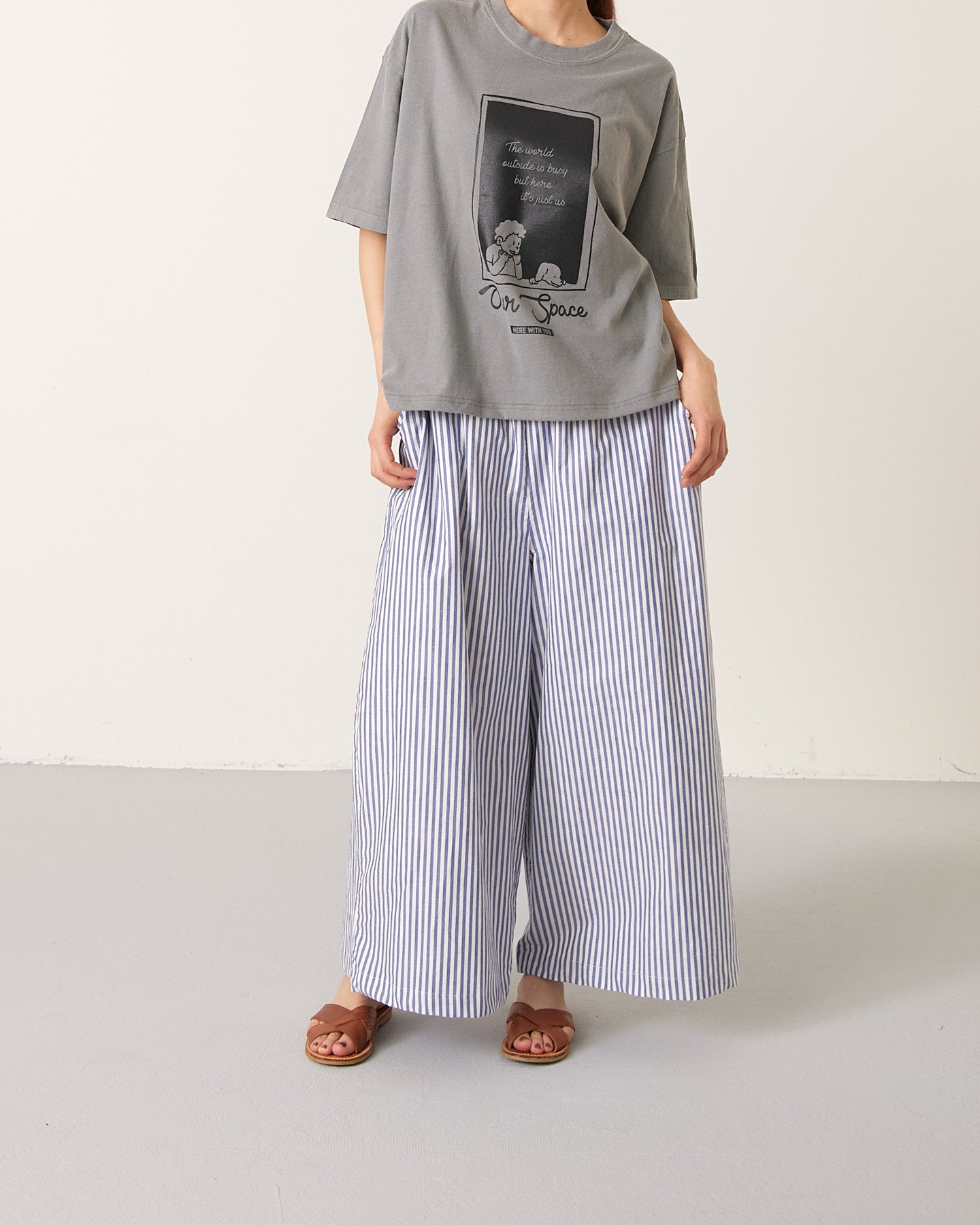 LILOU+LILY TYPEWRITER CLOTH DUNGAREE&STRIPE WIDE PANTS 2501FP-0510