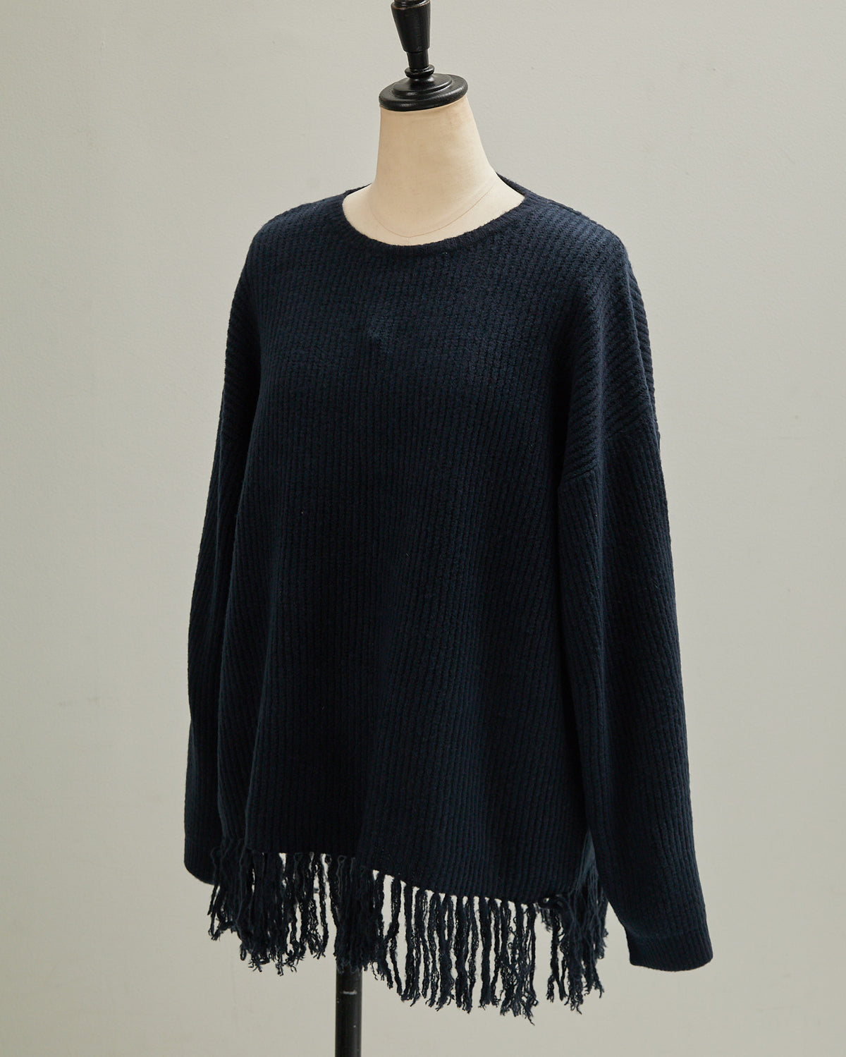 7GAUZE RIB KNIT FRINGE CREW 2601016 / HIBINE