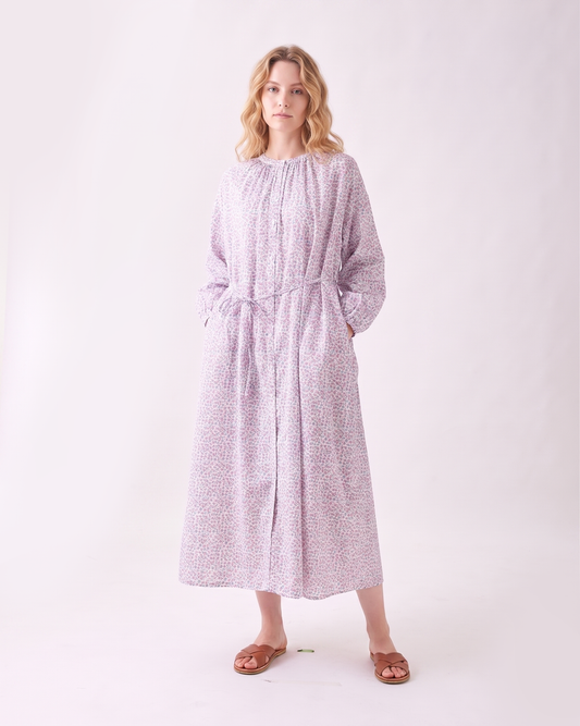 BLOCK PRINT GATHER ONE-PIECE DRESS 2409SJ-0304 / LILOU&LILY ﾘﾙｱﾝﾄﾞﾘﾘｰ