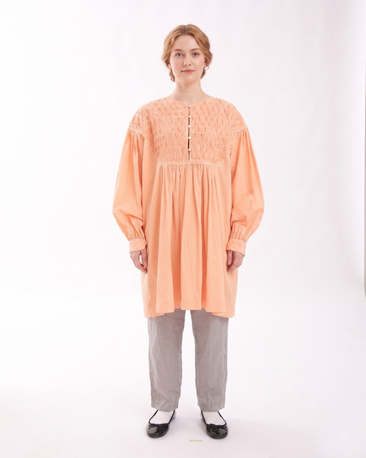 FAIRTRADE COTTON-SMOCKING TUNIC BLOUSES SJ-23061228 /LILOU&LILY ﾘﾙｱﾝﾄﾞﾘﾘｰ