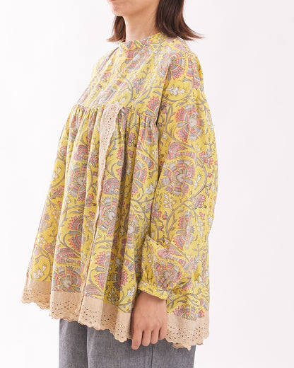 60S CAMBRICK WITH BLOCK PRINT PULLOVER 2308SJ-0303 /LILOU&LILY ﾘﾙｱﾝﾄﾞﾘﾘｰ
