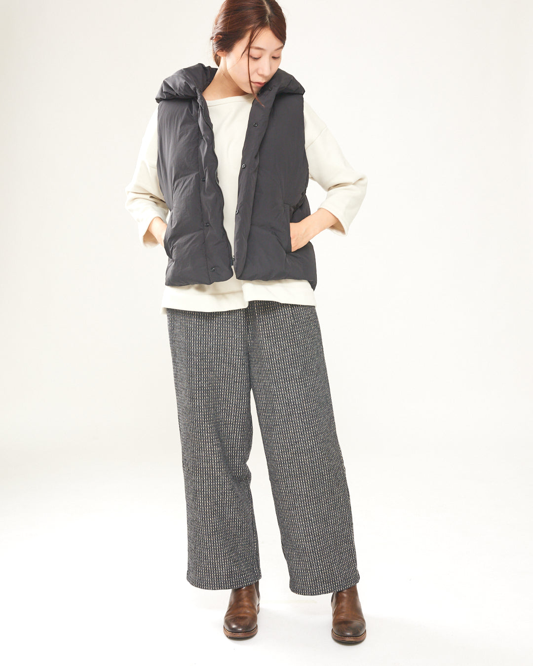 LILOU+LILY RECYCLE WOOL tweed pinhead STRAIGHT PANTS　2403YJ-0810