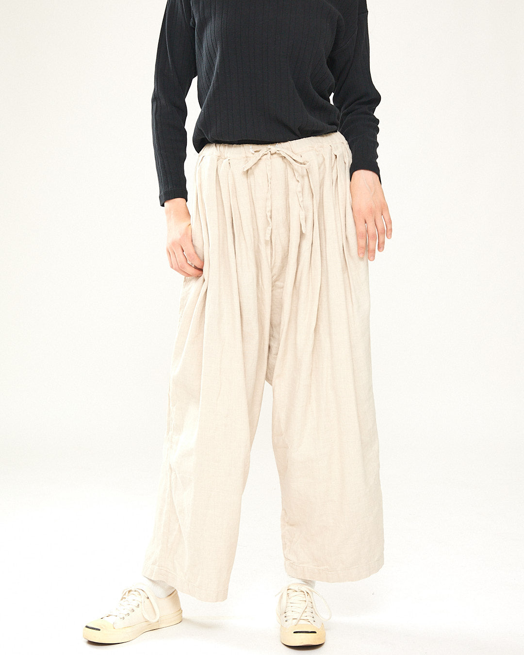 LILOU+LILY COTTON/WOOL garment dyed WIDE COCOON PANTS 2403YJ-0803