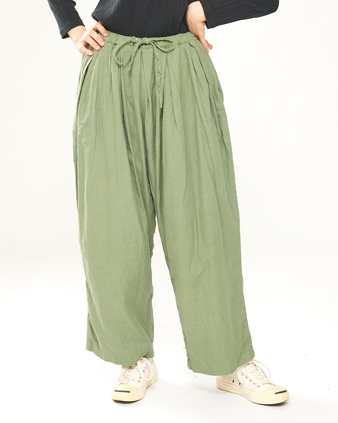 LILOU+LILY COTTON/WOOL garment dyed WIDE COCOON PANTS 2403YJ-0803