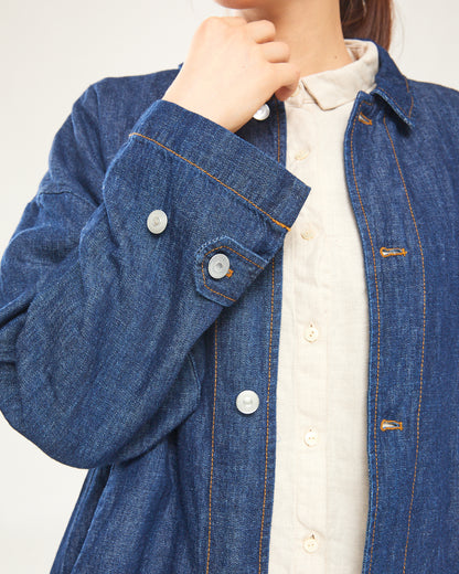 LILOU+LILY DENIM cotton/linen 12OZ MIDI COAT 2403YO-0807