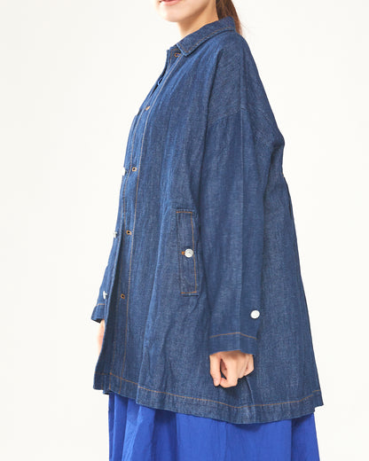 LILOU+LILY DENIM cotton/linen 12OZ MIDI COAT 2403YO-0807