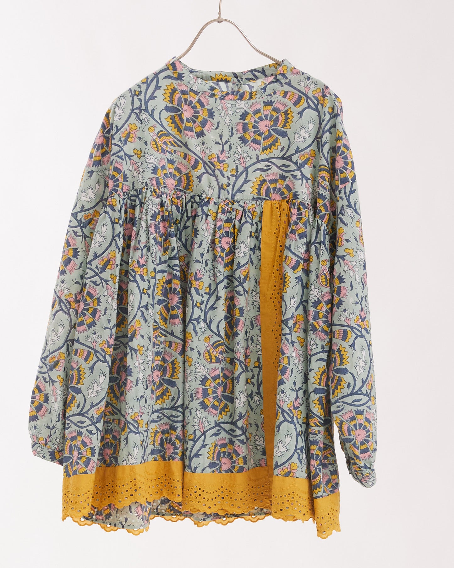 60S CAMBRICK WITH BLOCK PRINT PULLOVER 2308SJ-0303 /LILOU&LILY ﾘﾙｱﾝﾄﾞﾘﾘｰ